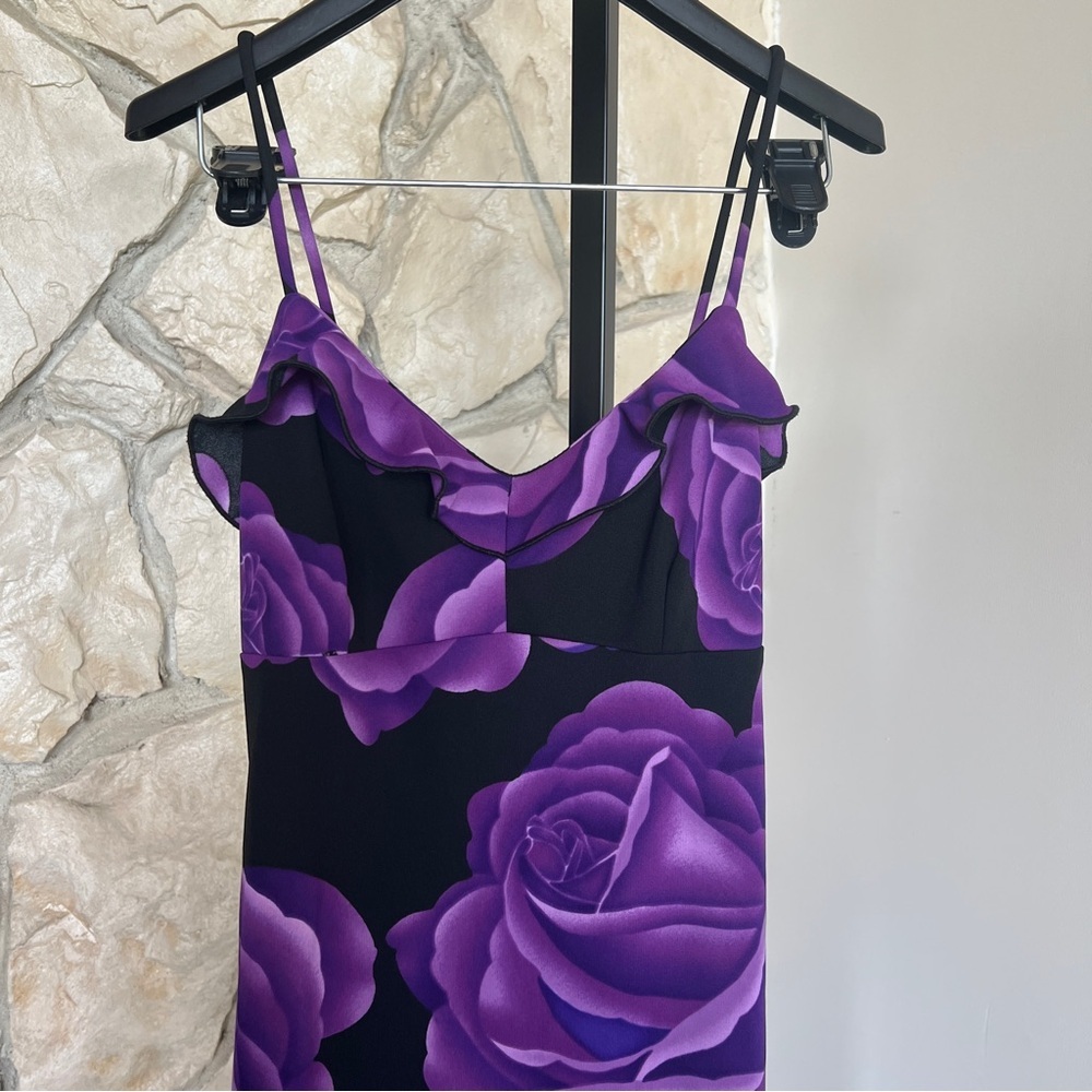 Vintage Dark Floral Spaghetti Strap Bias Cut Midi Dress - Picture 2 of 5